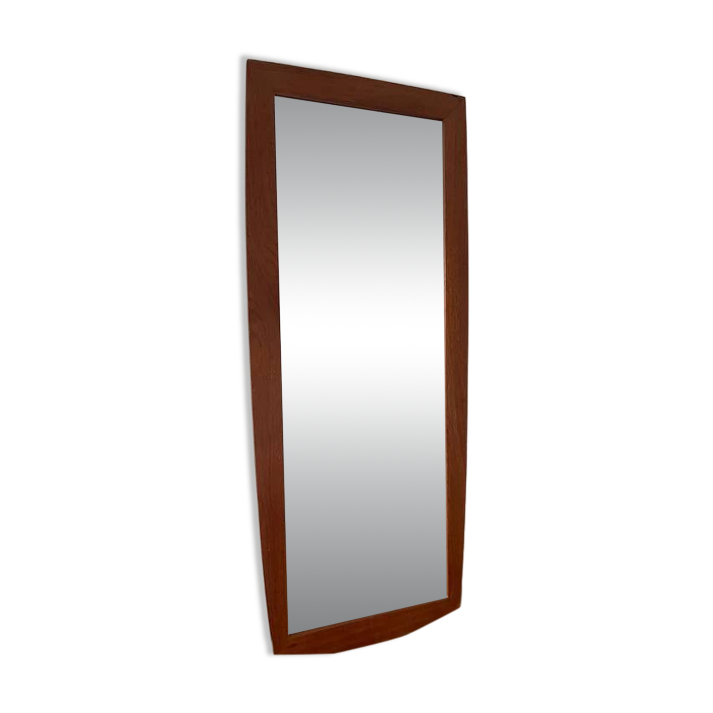 Vintage Danish teak mirror with a rounded back.