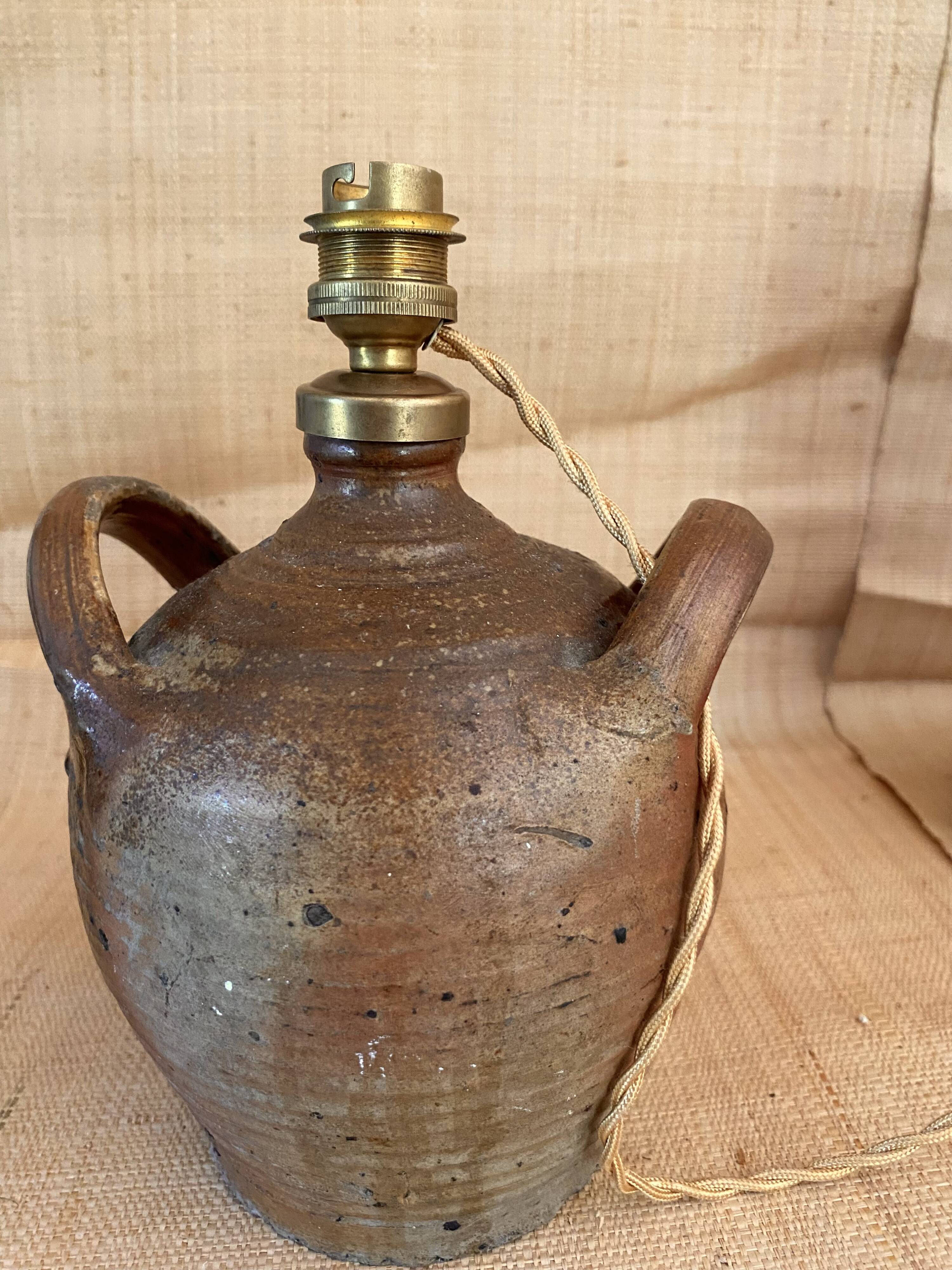 Lampe terre cuite , câble tissu neuf, abat-jour coton
