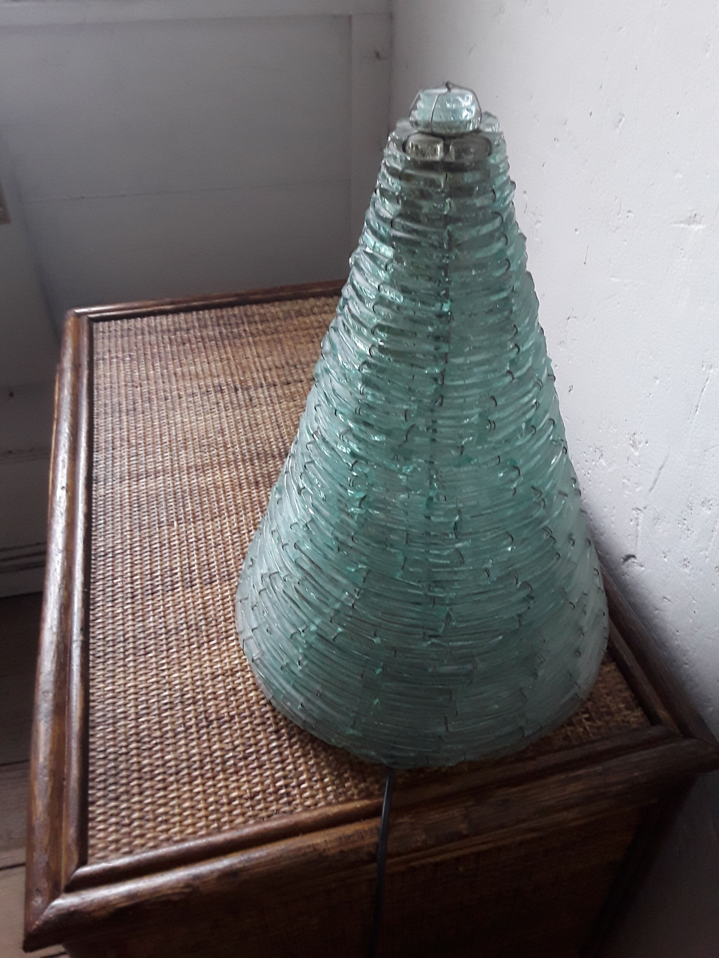 70s glass and metal slat design lamp
