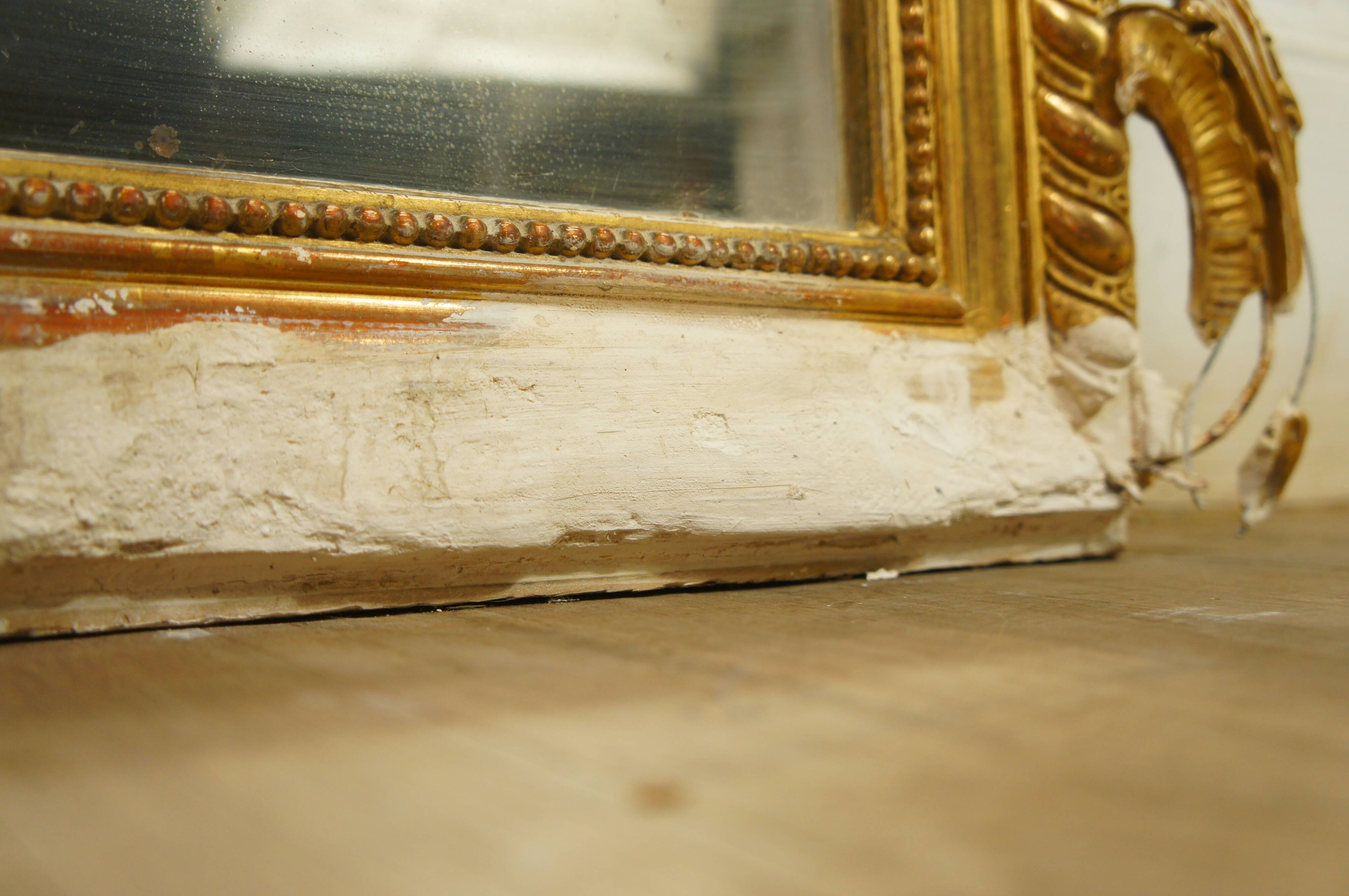 Miroir de style Louis XV doré feuille d'or, XIXe siècle - 142x90