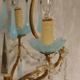 Lustre à pampilles bleues en verre et opaline XXe siècle