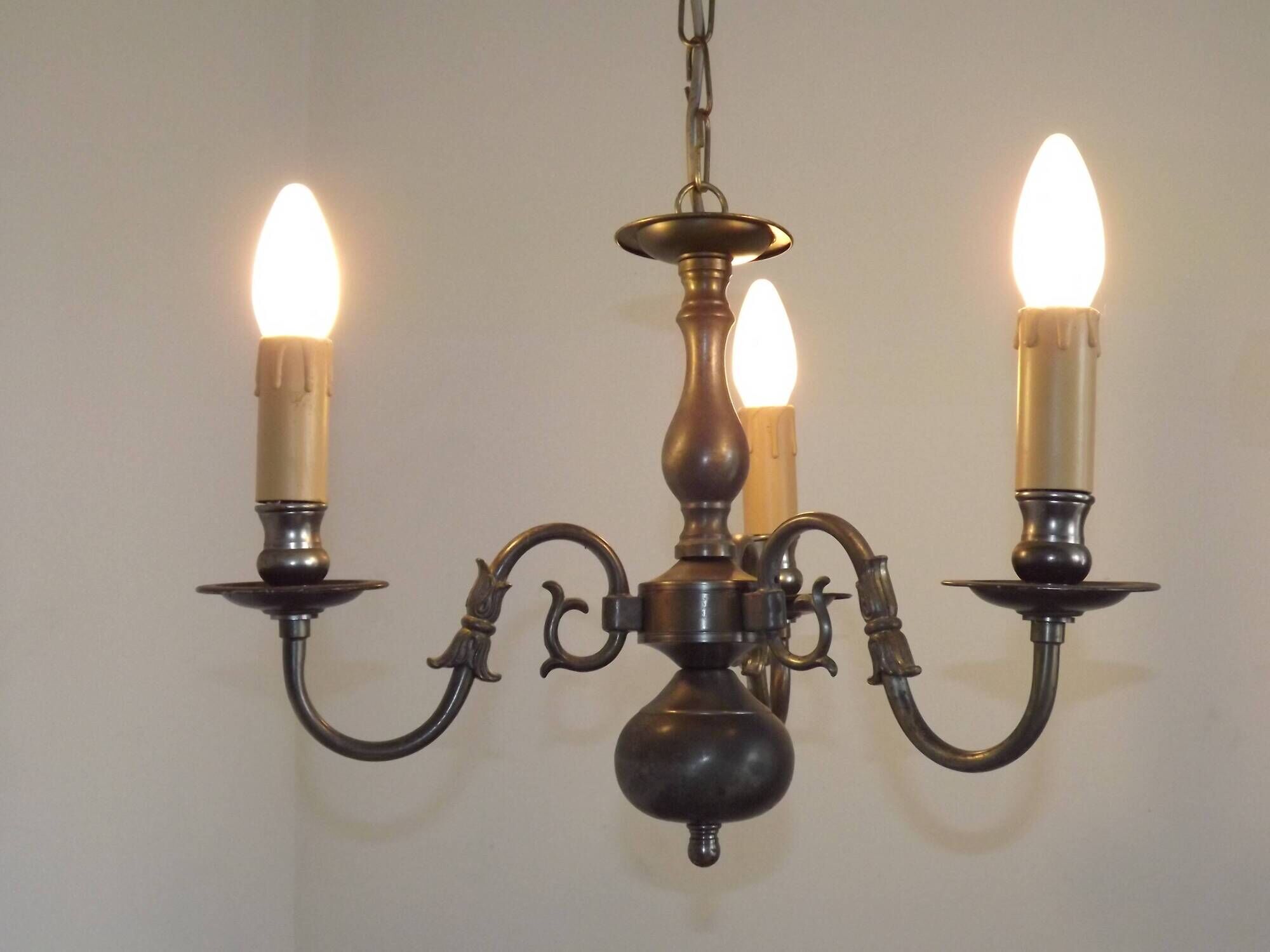 Italian Vintage Silver Brushed Metal 3 Light Flemish Style Chandelier