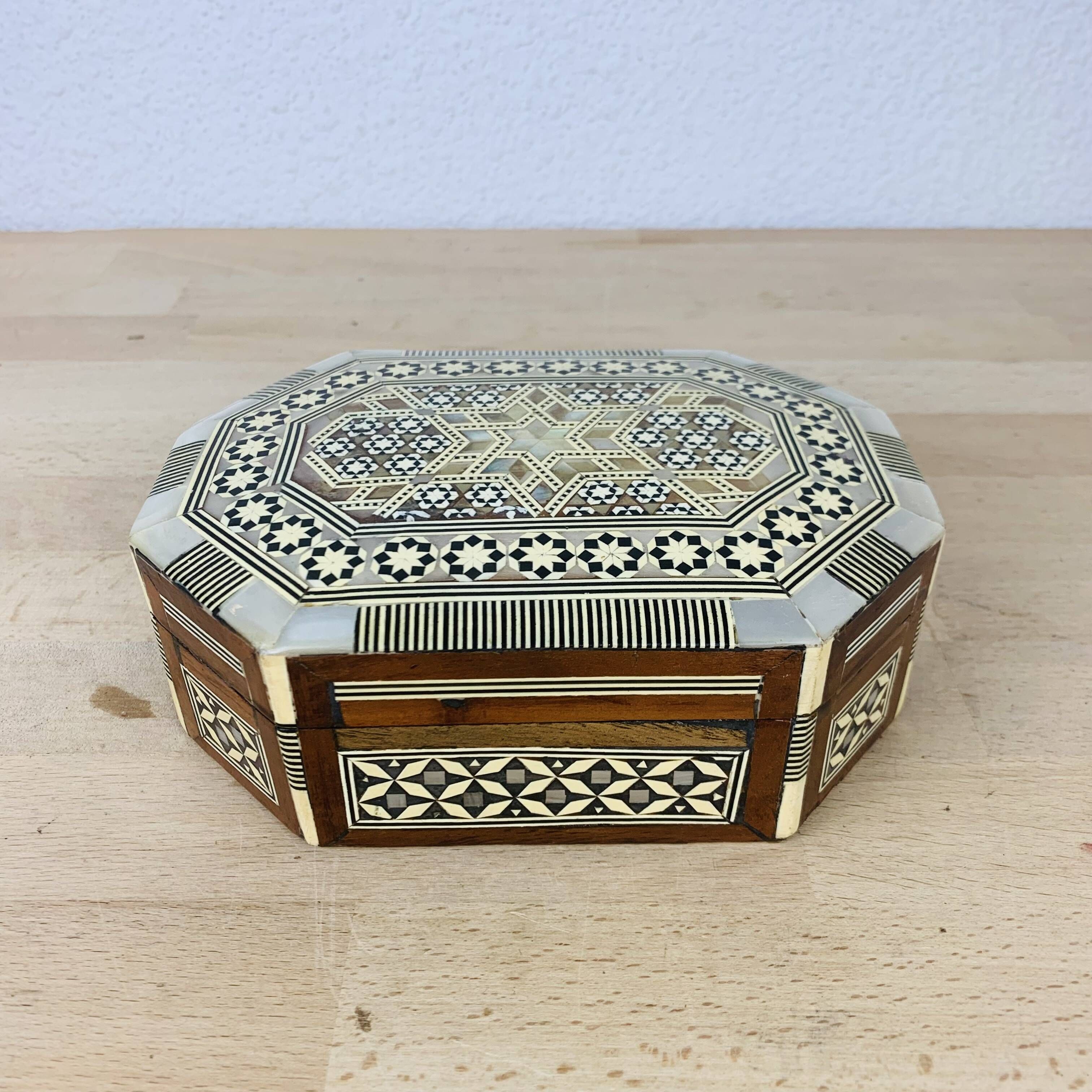 Vintage mother-of-pearl marquetry jewelry box