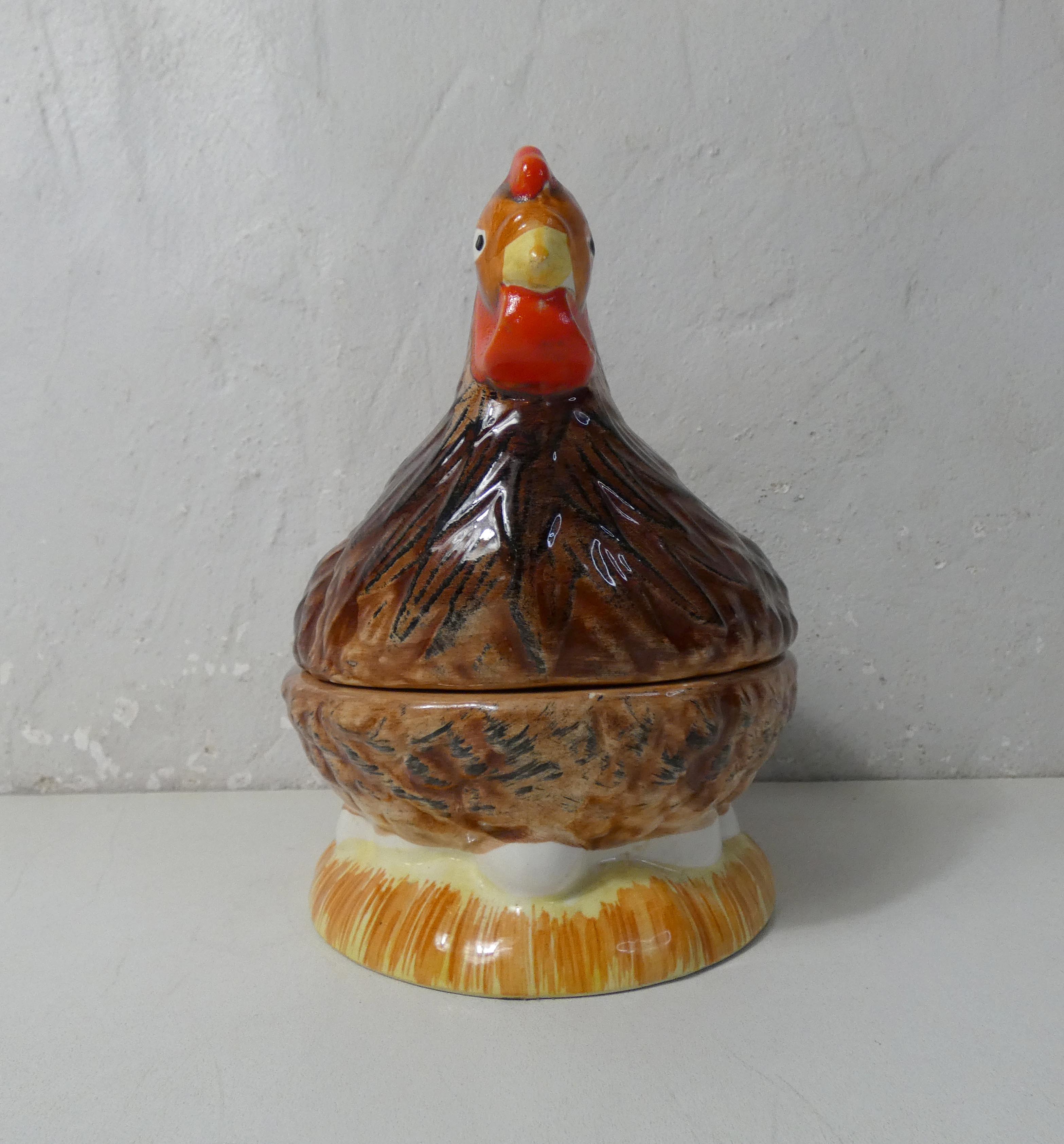 Terrine hen slip ceramic signed Caugant