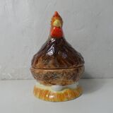 Terrine hen slip ceramic signed Caugant
