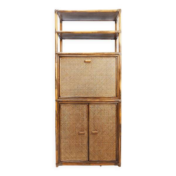 Étagère/bar en bambou et rotin des années 70
