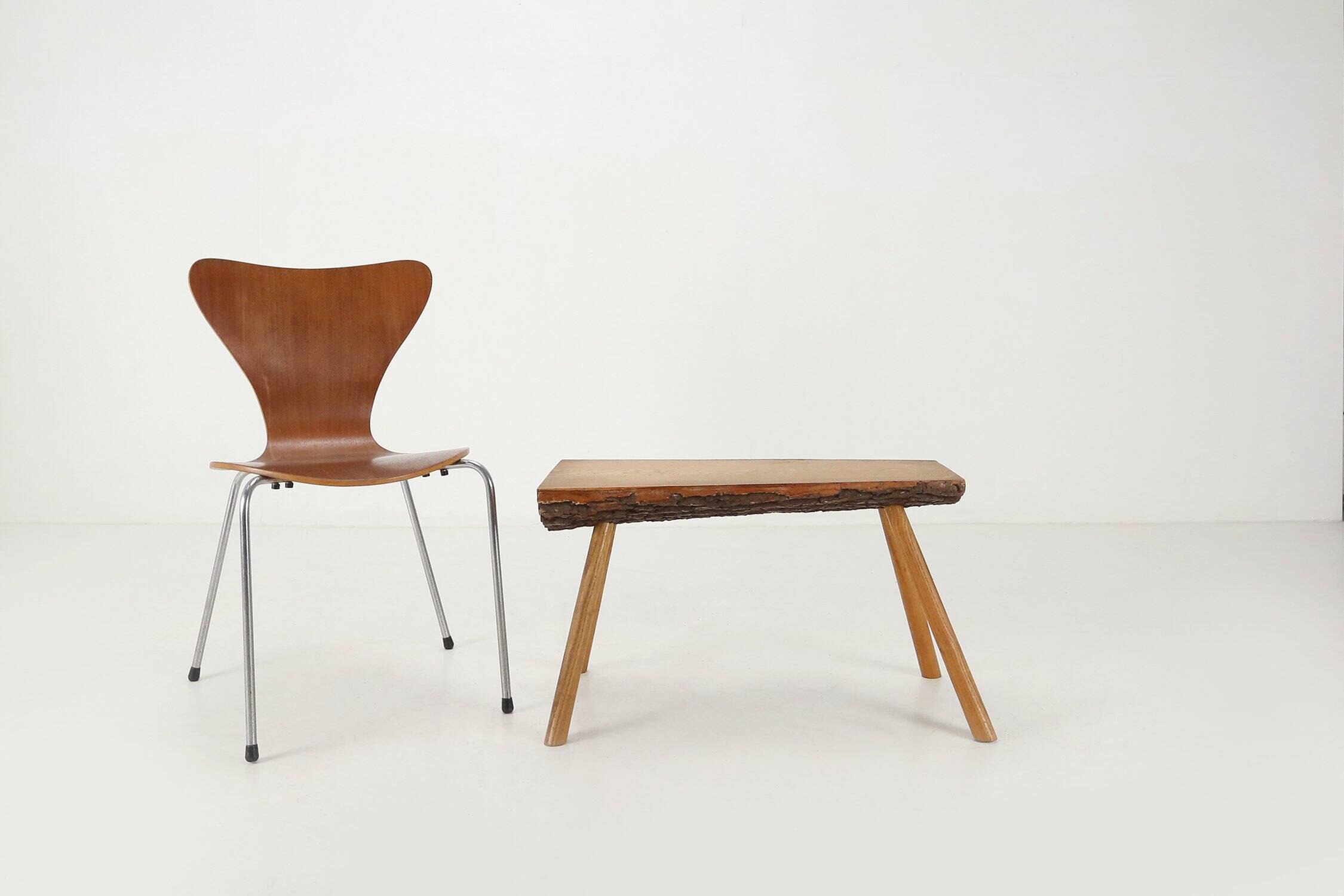 Brutalist tree trunk coffee table in solid oak, ca. 1950