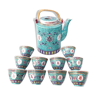Chinese porcelain tea service with wicker basket