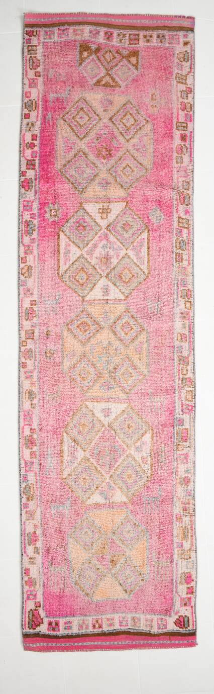 Soft Pink Turkish Vintage Runner Rug, 93x335Cm