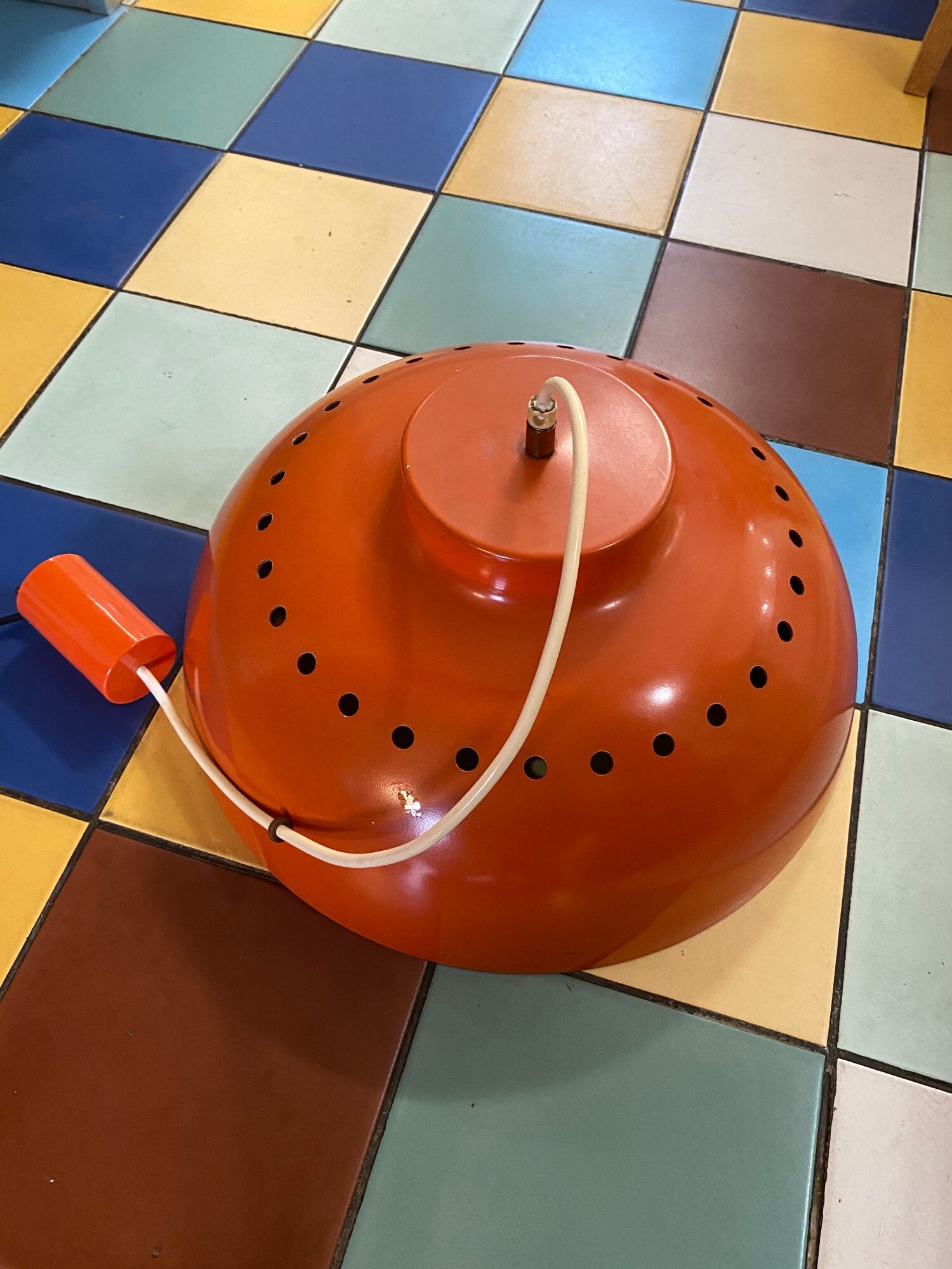 Red lacquered metal chandelier