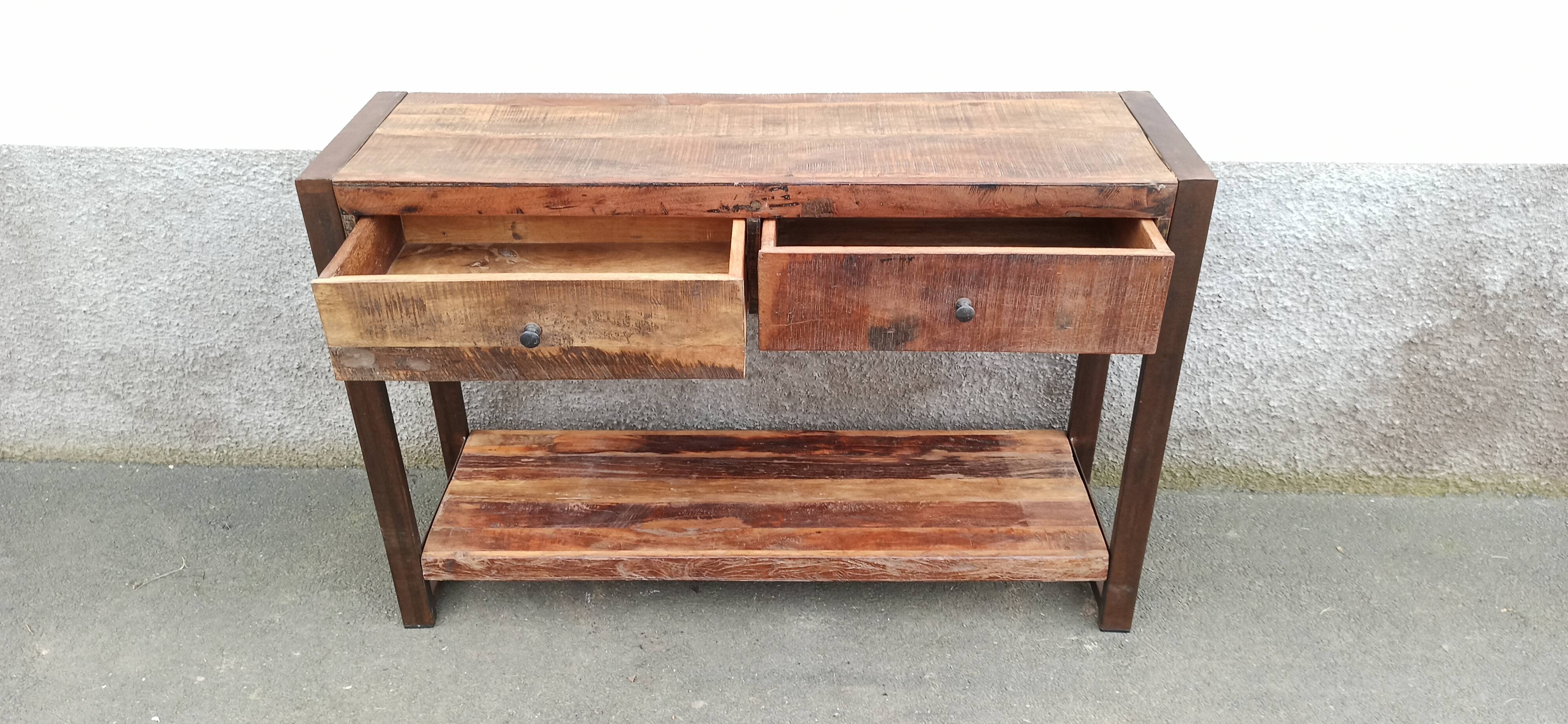 Console 2 drawers in old wood