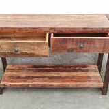 Console 2 tiroirs en bois ancien