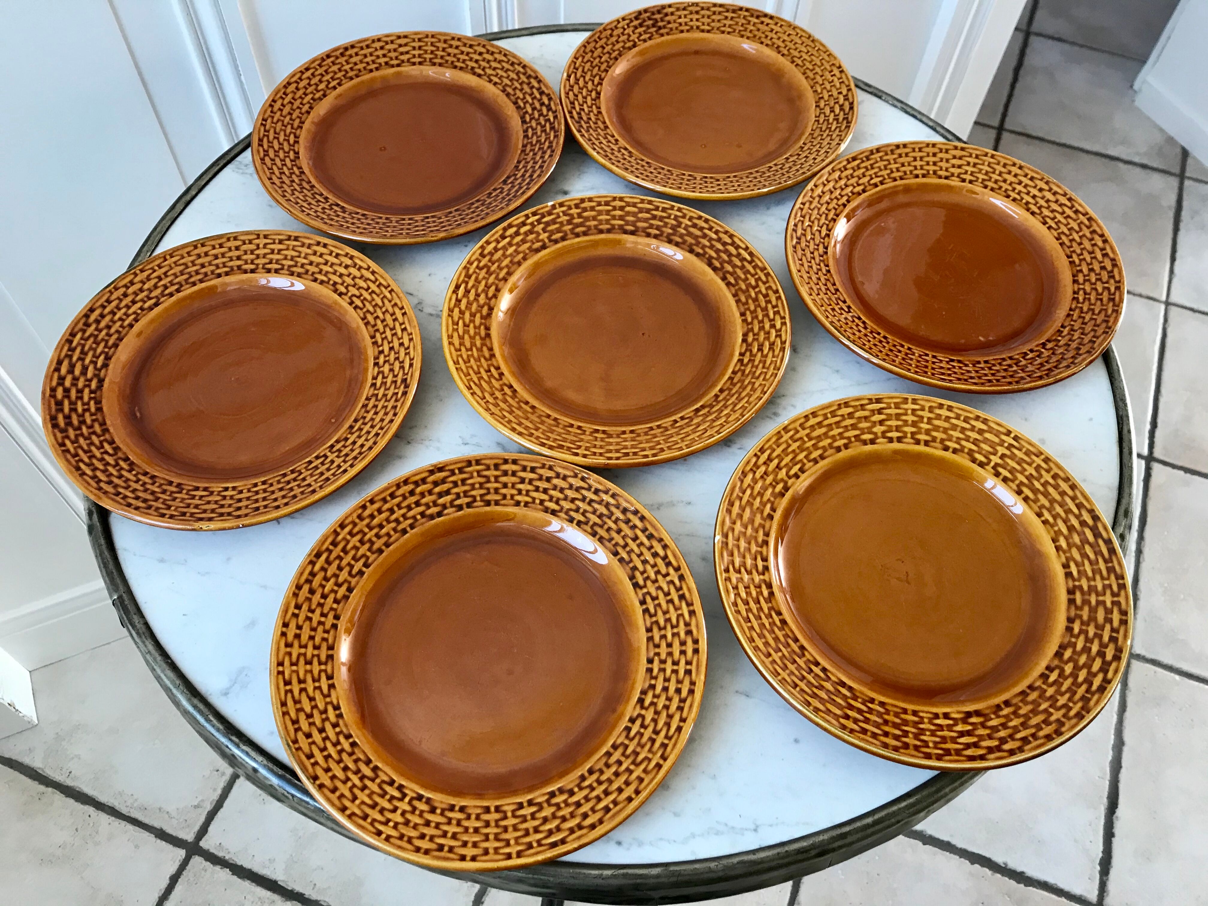 Set of 7 digoin Sarreguemines dessert plates in 50s slurry