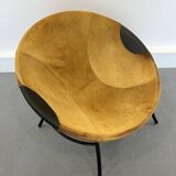 Italian Tan Suede and Black Leather Saucer Chair