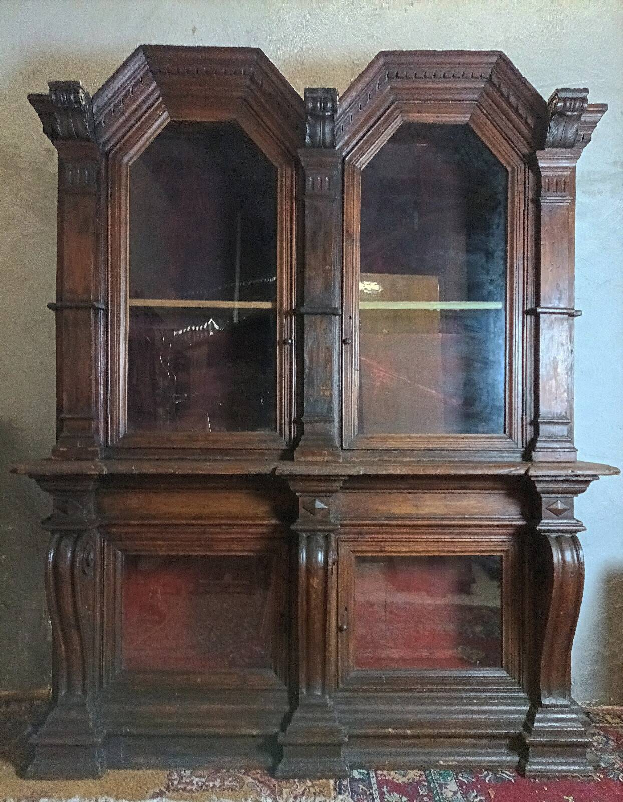 Empire-style solid pine workshop library from the 19th century.