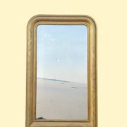 Large antique French gilded mirror with painted floral decoration.