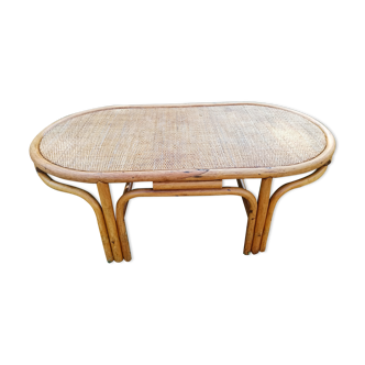 Table basse en rotin ovale vintage