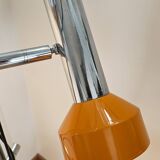 Vintage 1970s floor lamp with 3 spots, chrome and orange.