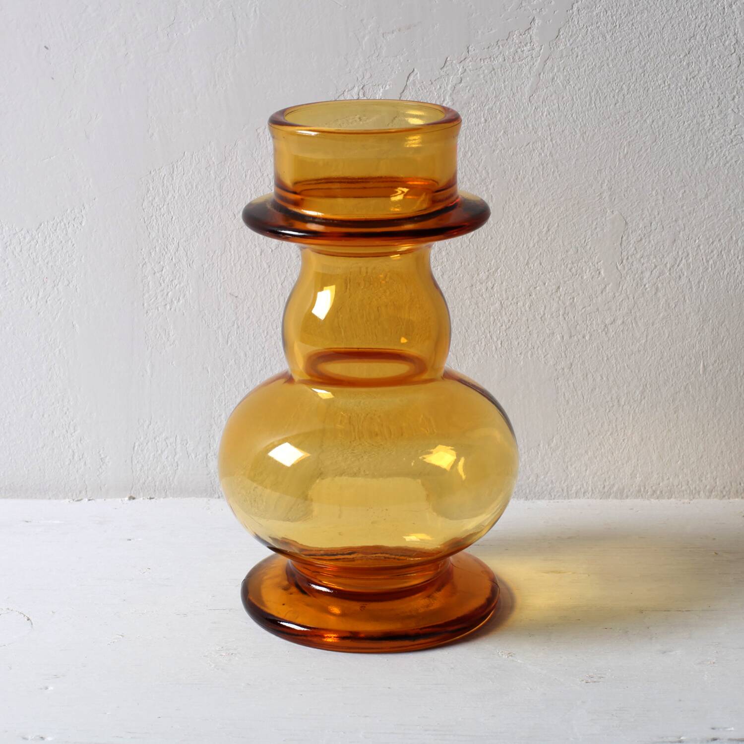Mid-century Small Amber Honey Pressed Glass Vase / Italy / 1960s