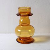 Mid-century Small Amber Honey Pressed Glass Vase / Italy / 1960s