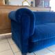 English Velvet Sofa, Blue, Circa 1950s Vintage
