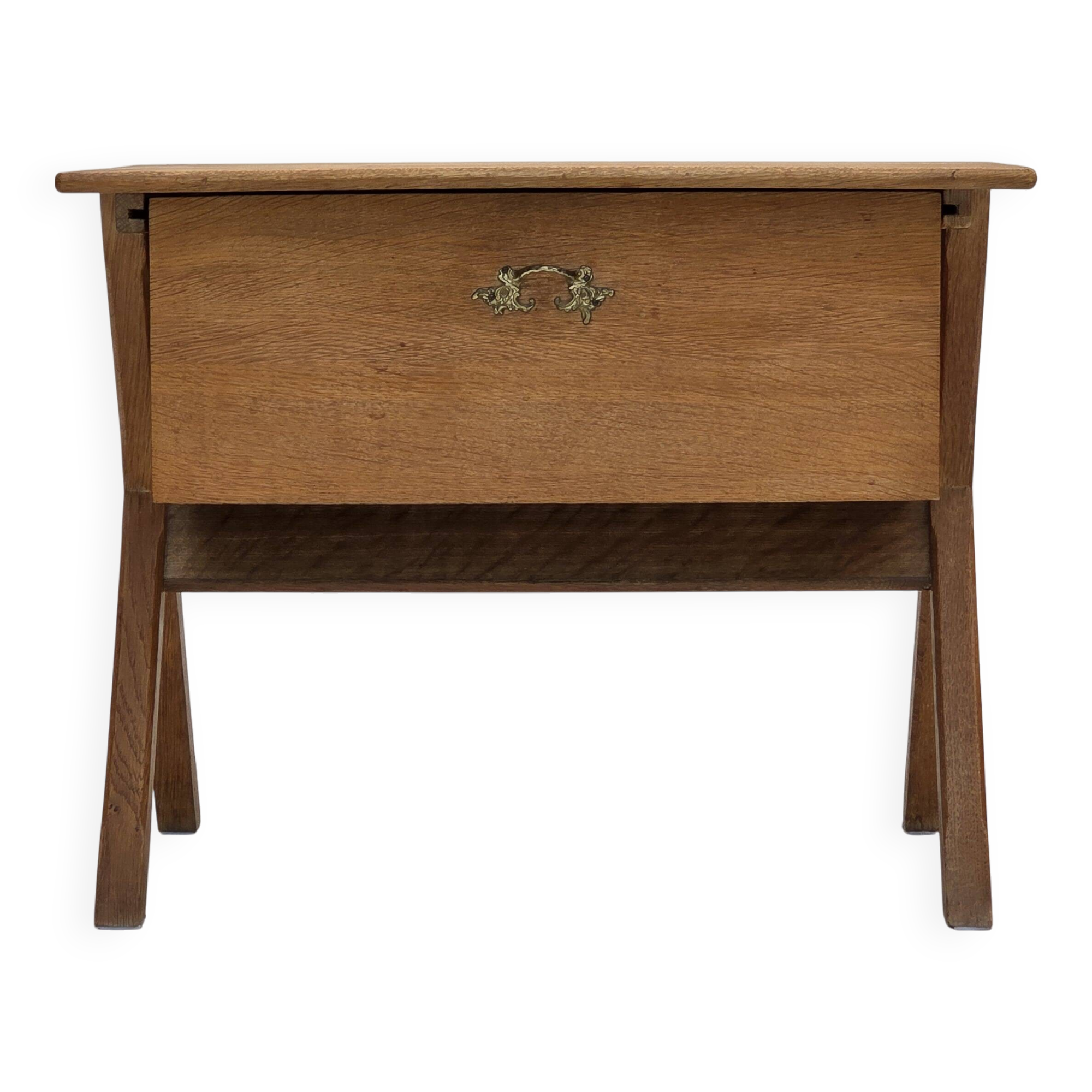 1970s, Scandinavian side table with drawer, solid oak wood, teak wood.