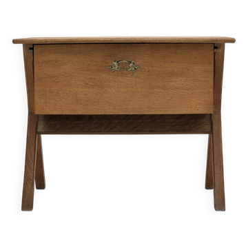1970s, Scandinavian side table with drawer, solid oak wood, teak wood.