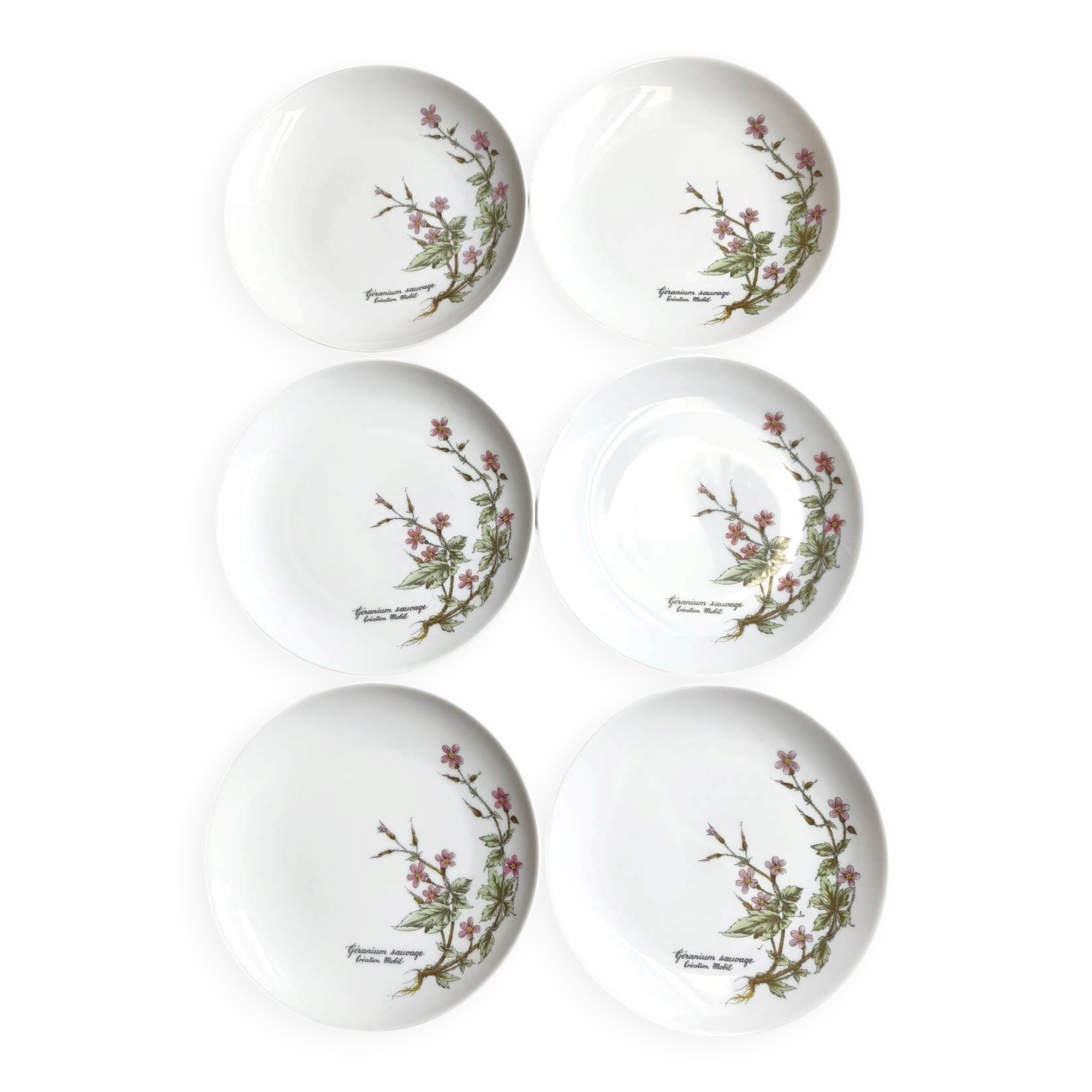 Lot de 6 assiettes à dessert de Bavière mobil décor fleurs roses