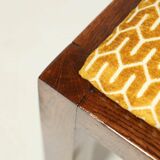 Chaise Art Déco des années 1940, chaise de cabinet Jacquard couleur or jaune tissu tapisserie d'ameublement géométrique Resto