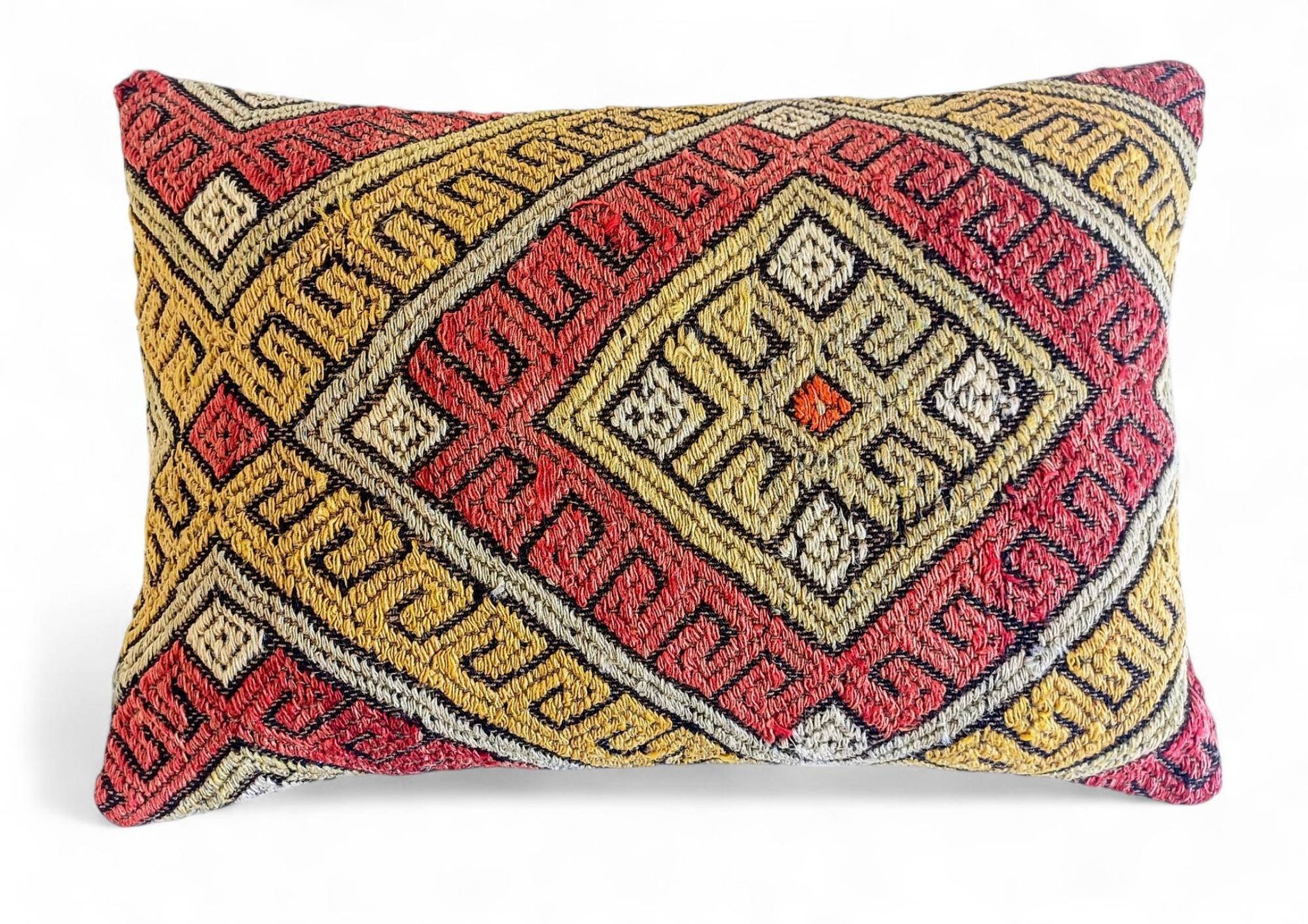 Vintage Handwoven Wool Kilim Pillow, Moorish Style, Mid-20th Century