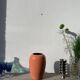 Large West German speckled salmon and black ceramic vase