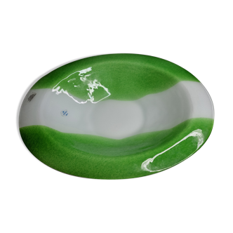 Oval decorative dish in glass paste, prairie green and white, 45 cm