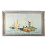 Peinture à l’Huile sur Isorel « Chalutier et Thoniers », signée G.Lhermitte – Milieu XXe