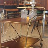 Vintage brass and teak rolling trolley – 1950s