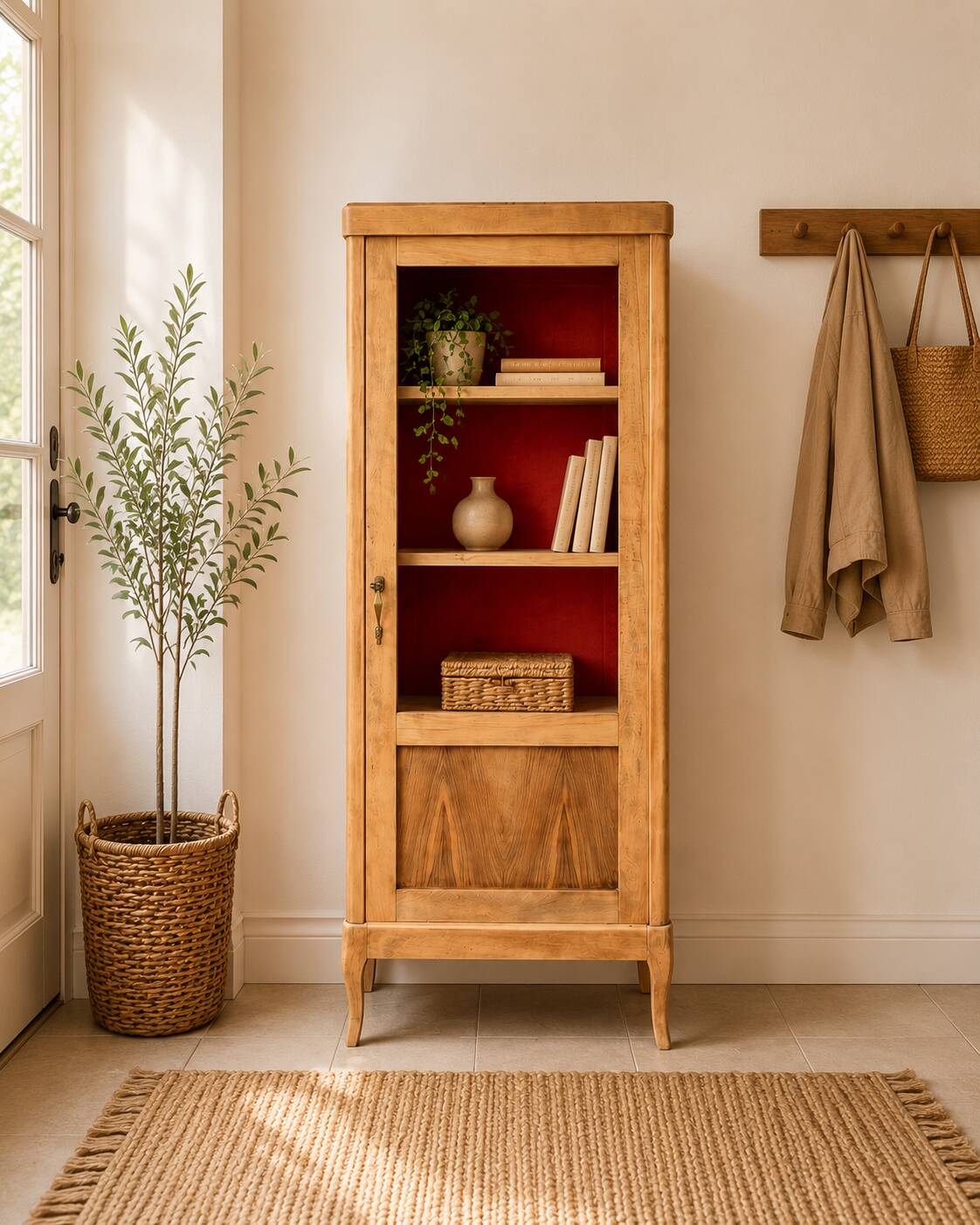 Armoire vitrée vintage bois brut 1950