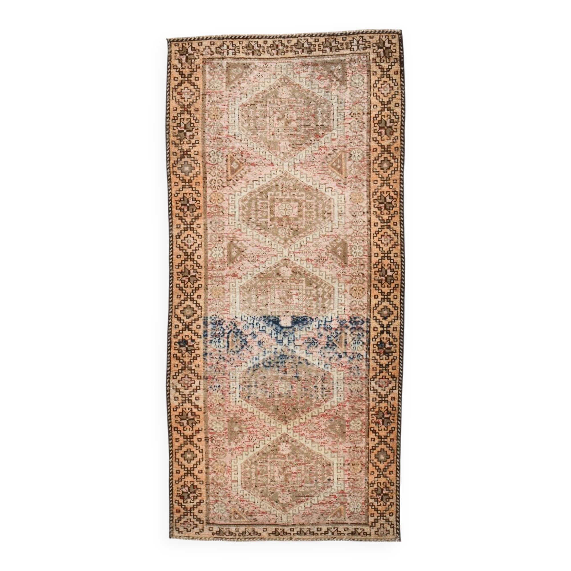 4x8 Brown Cream Geometric Vintage Rug, 112x241Cm