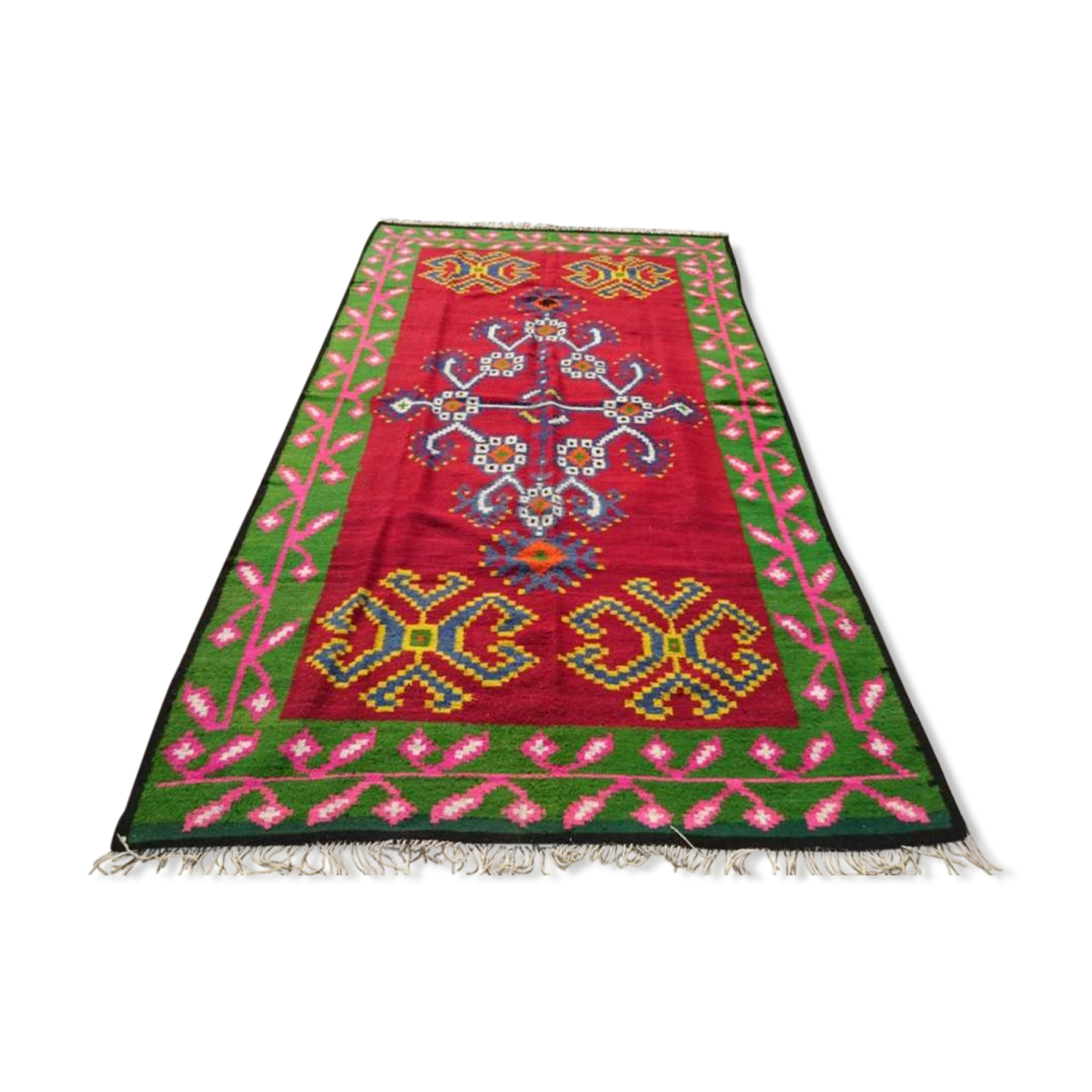 Red kilim rug in pure wool handmade 195x340cm