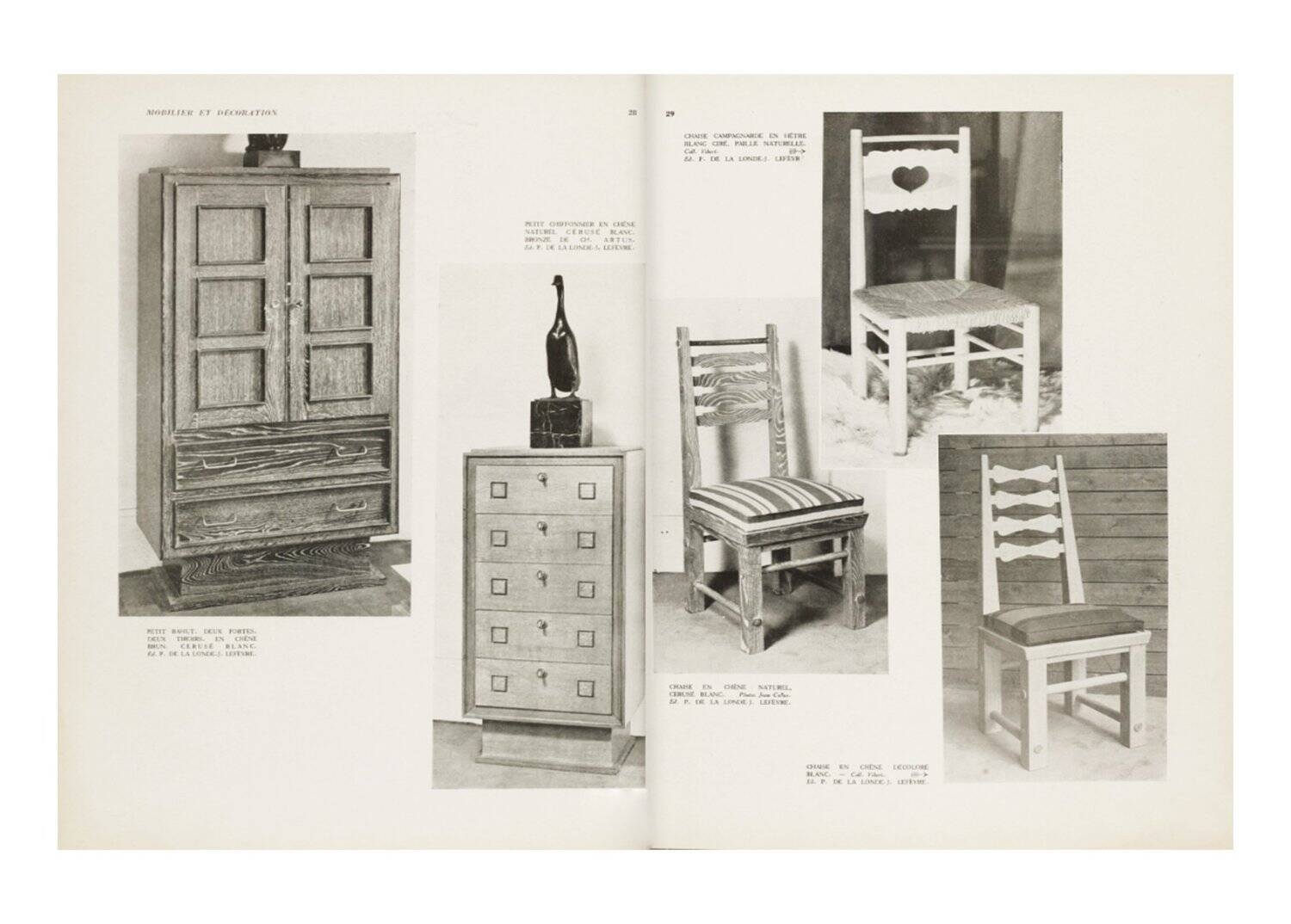 Modernist chairs in oak and woven straw, France, circa 1948