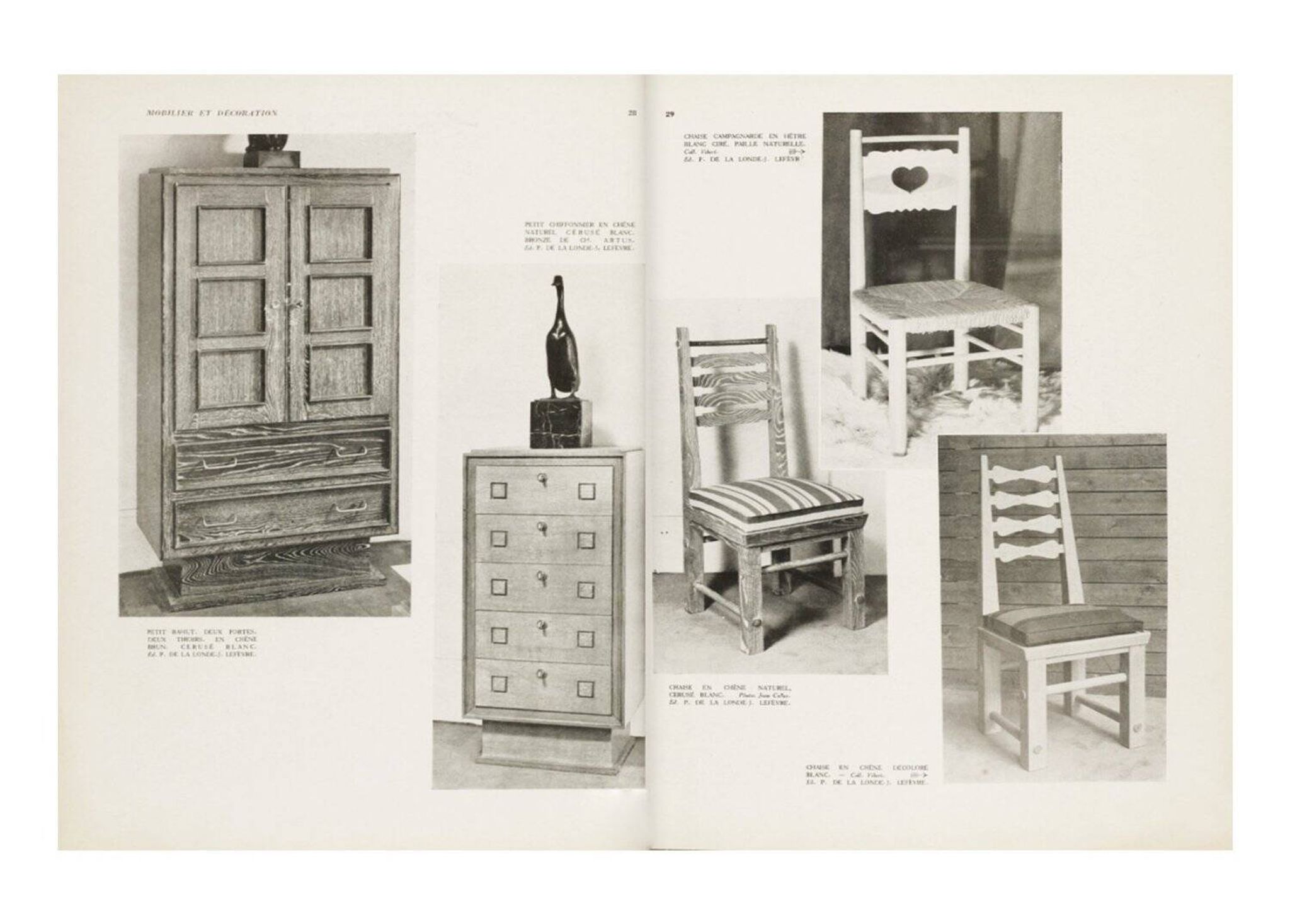 Modernist chairs in oak and woven straw, France, circa 1948