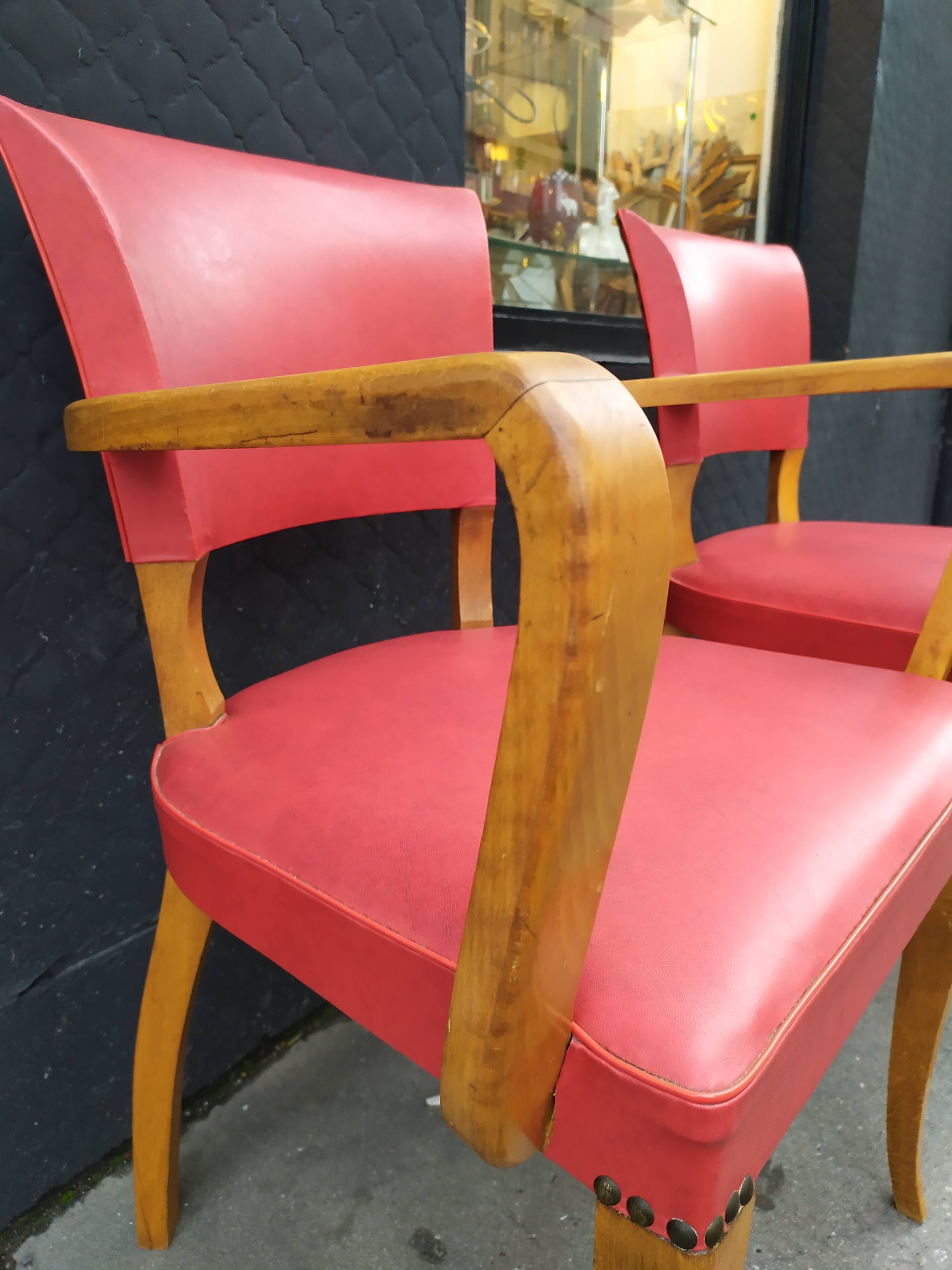 Pair of red vintage bridge armchairs