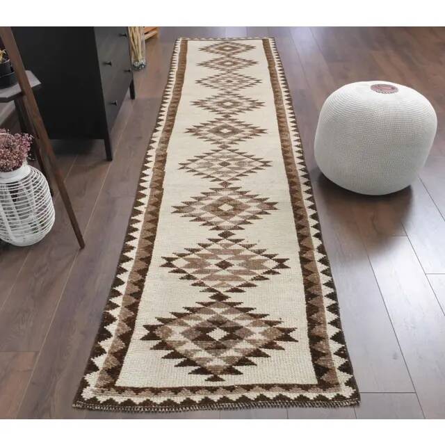 1970s Vintage Turkish Hand-Knotted Wool Cotton Red Runner Rug 83x363