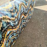 3-seater sofa + 2 vintage armchairs in multicoloured fabric retro design