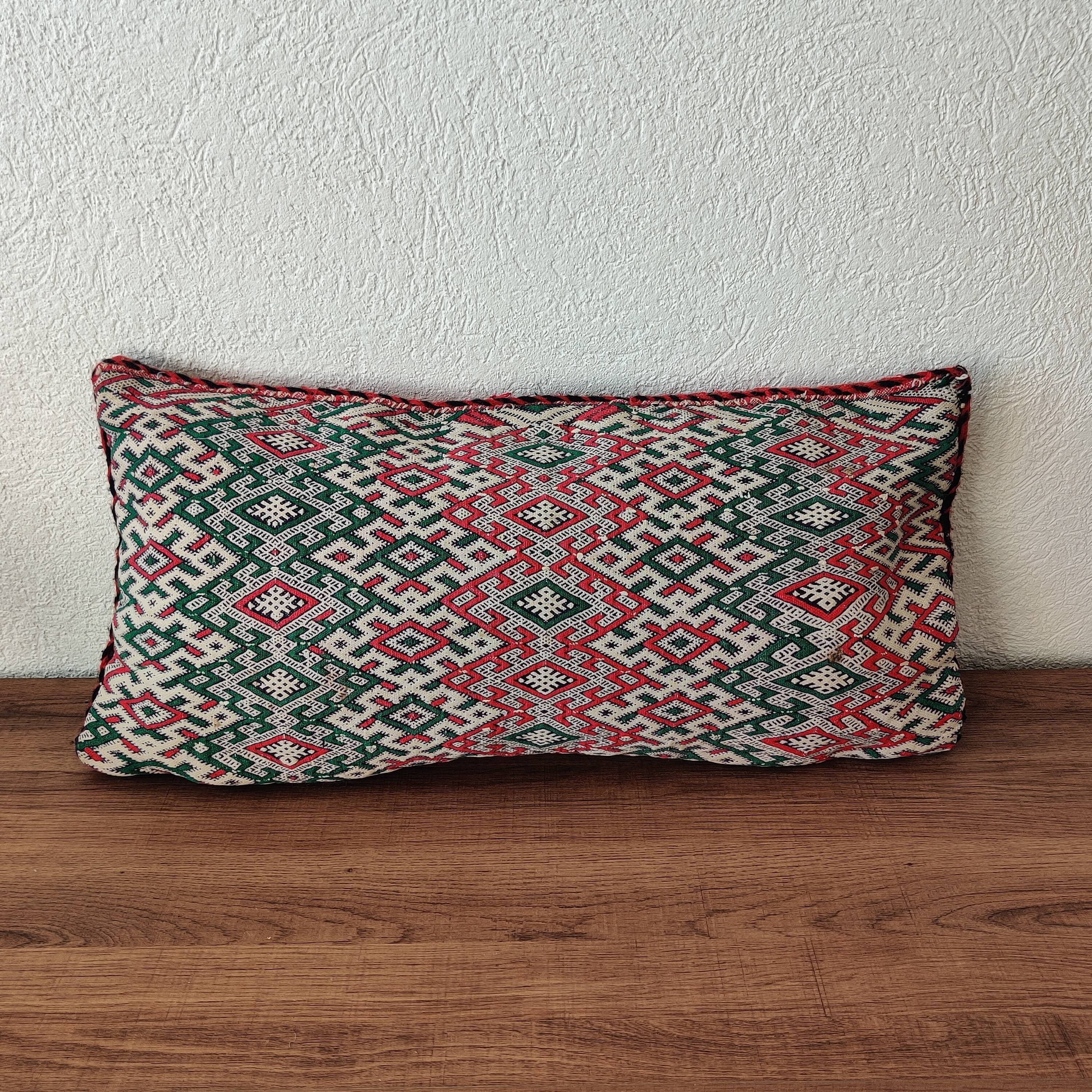 Moroccan Kilim Cushion Vintage green and red