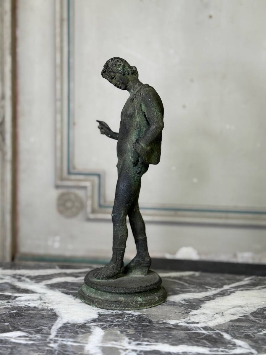 Bronze Narcissus after the antique, excavation patina, 19th century