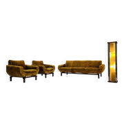 Living room set in amber velvet
