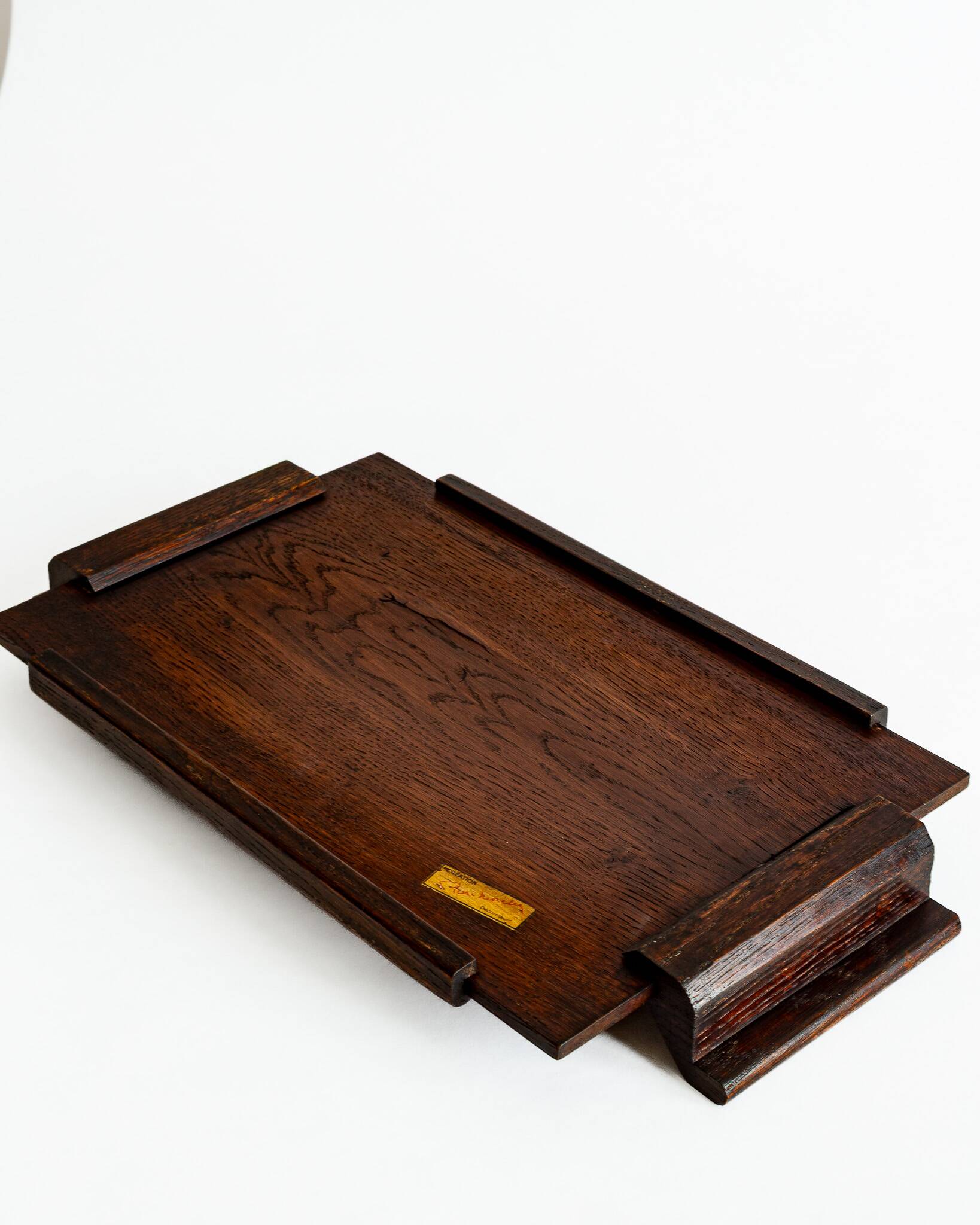 Plateau de service en bois massif de style Art Déco – Années 40-60