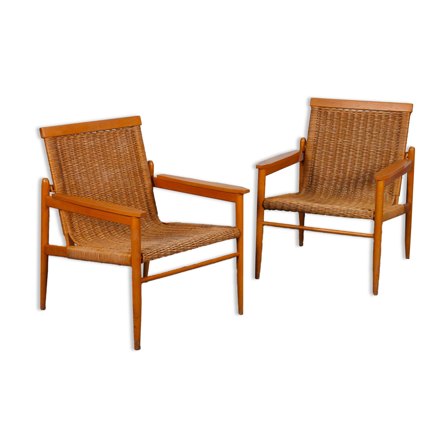 Pair of vintage wicker armchairs published by Uluv, 1960