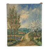 Paysage de campagne signé de 1945