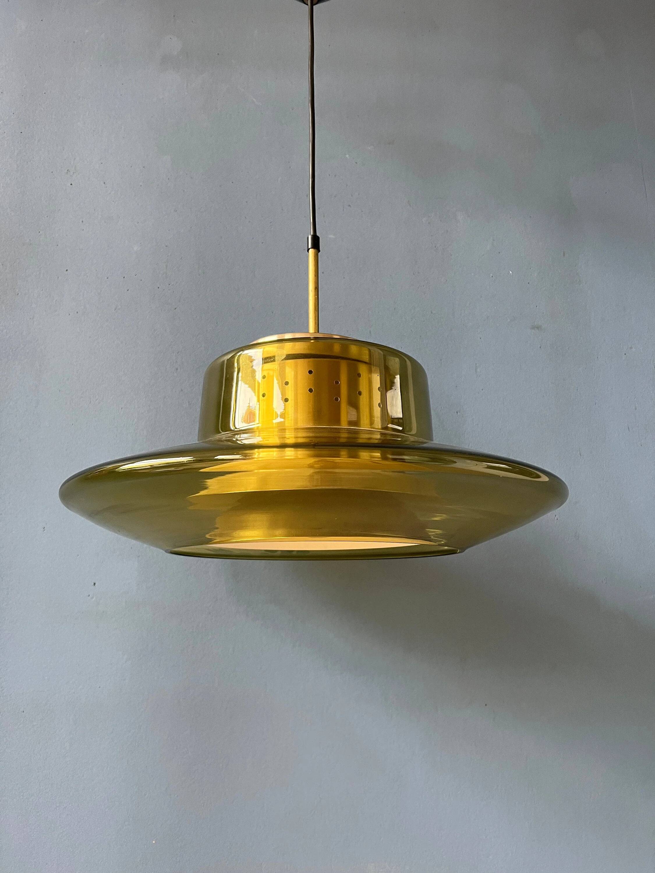 Suspension Space Age Dijkstra en verre fumé jaune, Mid-Century