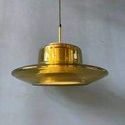 Suspension Space Age Dijkstra in smoked yellow glass, Mid-Century